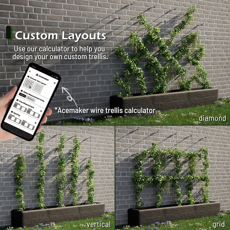 Acemaker Wire Trellis for Climbing Plants Outdoor, 30-Set Wall Wire Trellis Kit with 1/8in x 150ft Stainless Steel Cable, T316 Espalier System for Fence and Garden DIY Projects - Image 3